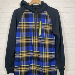 Nike Sportswear Hoodie Womens Medium Black Plaid 1/4 Zip Long Sleeve Pockets